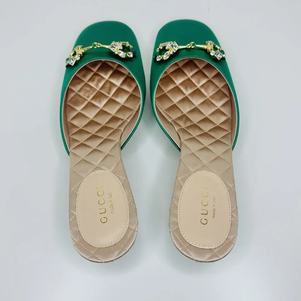 NIB Gucci Horsebit Crystals Satin Mules IT 36 US 6 Slip On Emerald Green Sandal - Picture 7 of 15